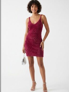 UNIQ designed by USA Fuzzy Eyelash Knit Bodycon Dress - Magenta / Berry Size M/L